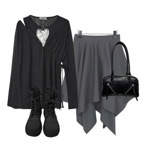 skirt,knitwears,necklace 코디