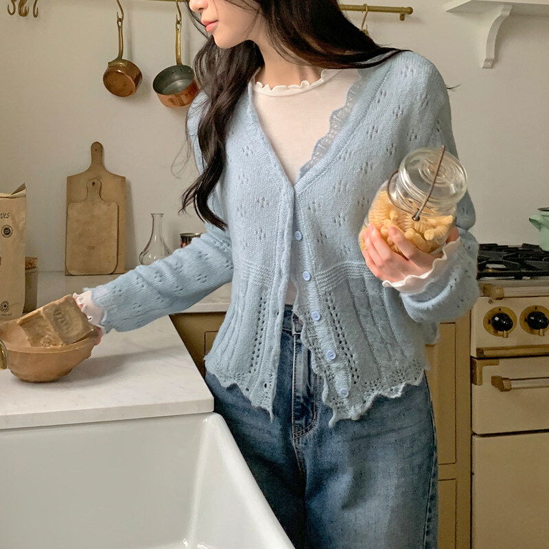 キルディウールパンチングVネックカーディガン