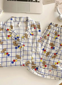 Balloon Bear Check Summer Short Sleeve Pajama Set
