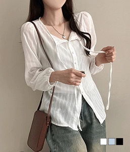 Solji Punching Long String Cotton Blouse