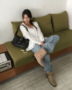 Sand washed straight denim