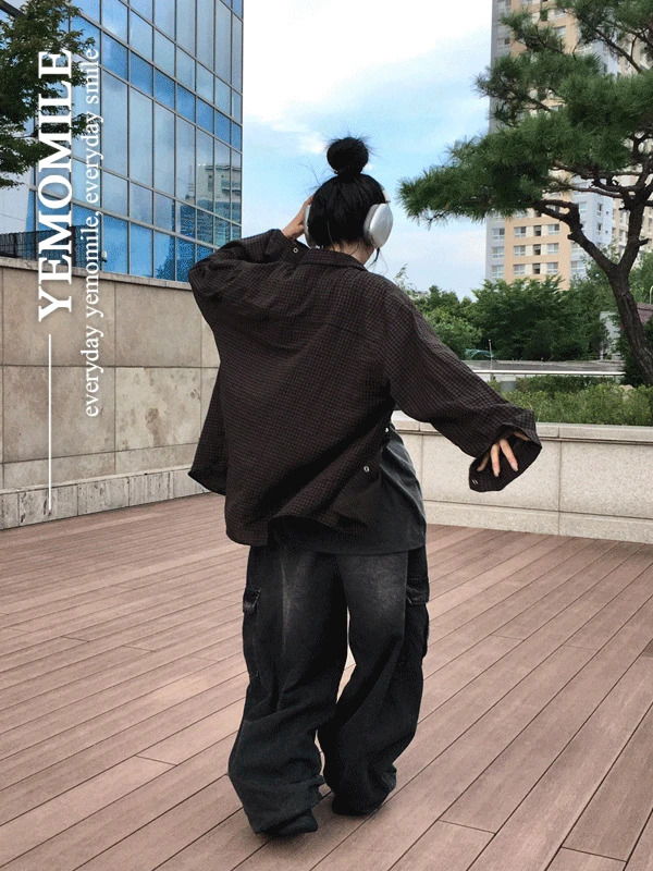 애쉬 체크 버튼 셔츠