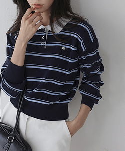 冰沙条纹彩色领扣针织衫