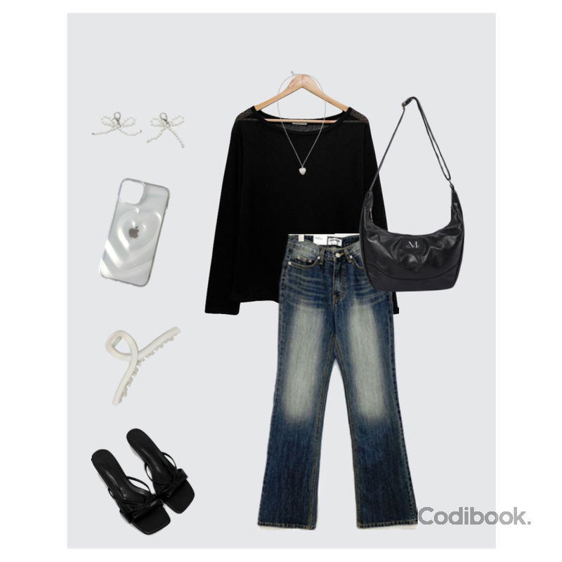 DAILYJOU 매트 집게 헤어 핀,owler market 입체 하트 메탈 유니크 물결 웨이브 Y2K 아이폰케이스,DAILYJOU 킷샤 무광 실버 하트 펜던트 목걸이등을 매치한 코디