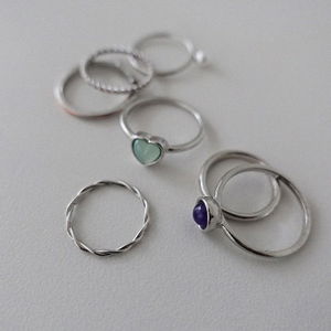 KITCH HEART & PEARL RING SET (SILVER, GOLD 2COLORS)