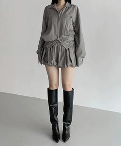 Odd Daily Fall Striped Back Banding Balloon Mini Skirt Hot Pants Shorts