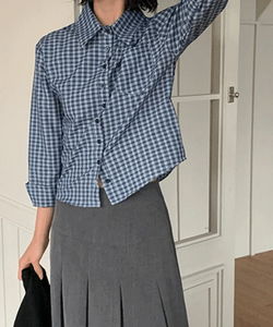 レオナチェッククロップフィット長袖シャツ