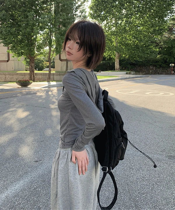 리듬 사선 언발 버튼 후드 긴팔 티셔츠 (2color)