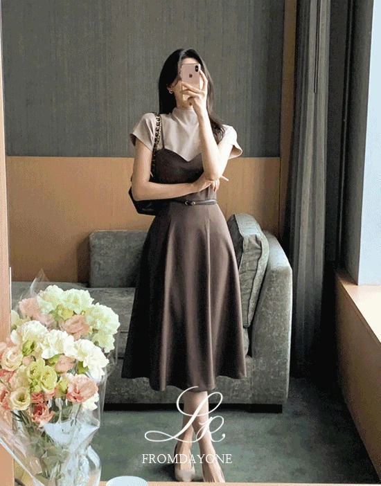 Made)로프랑 하트넥 뷔스티에 롱원피스