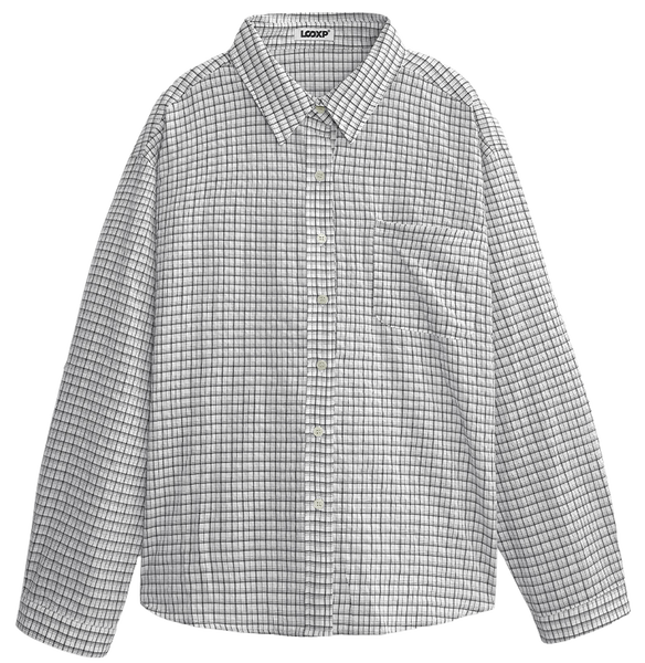 링클 체크 포켓 카라넥 오버핏 긴팔 셔츠 남방