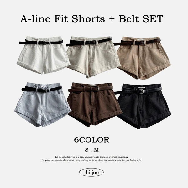 벨링 컬러 롤업 A라인 반바지 + 벨트세트* (6color)