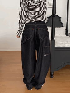 (가을신상) 하트링 생지 논페이드 카펜더 와이드 벌룬 데님 팬츠