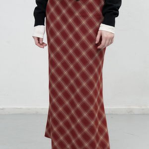 WOMAN 빈티지 체크 롱 스커트