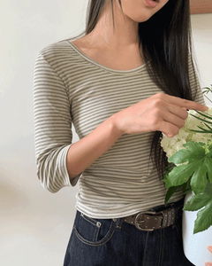 에느 스트라이프 7부 티셔츠
