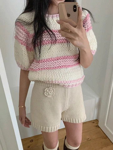 플라워 니트 숏팬츠