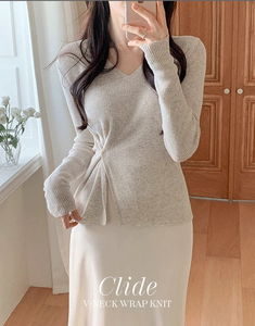 Clied V-Neck Long Sleeve Wrap Knitwear