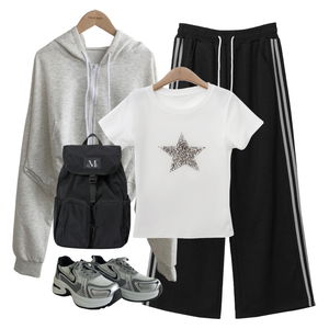 pants,Zip-up,ShortSleeve 코디