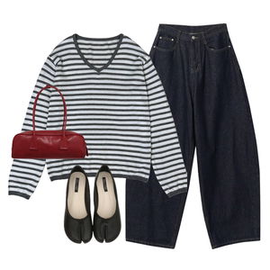 jeans,knitwears,flats 코디