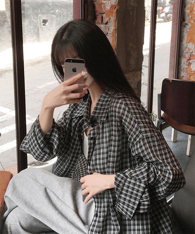 니타 시어서커 체크 오버핏 셔츠 남방