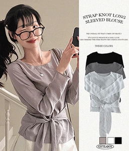 Enough Strap Knot Long Sleeve Blouse