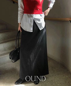 ビントリベットピンタックストライプHラインスリットロングスカート