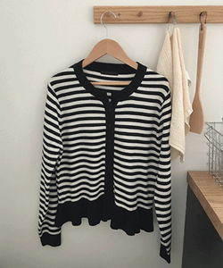 Mireo Striped Frill Knitwear Cardigan