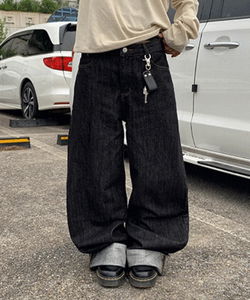 エビンロールアップワイド生地デニムパンツ