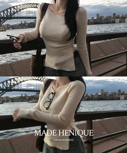 Lens Slim Fit Button Side Ribbed Knitwear - 5 Colors