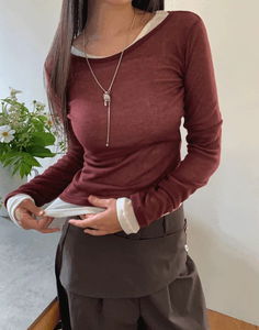 렐리 시스루 라운드넥 긴팔 티셔츠