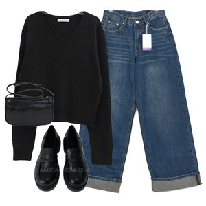 jeans,knitwears,loafers 코디