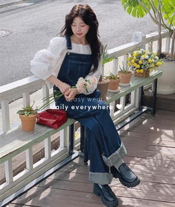 필카오버롤데님pt (멜빵바지와이드청바지)