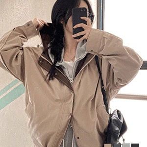 빈티지 오버핏 배색 야상 후드 자켓