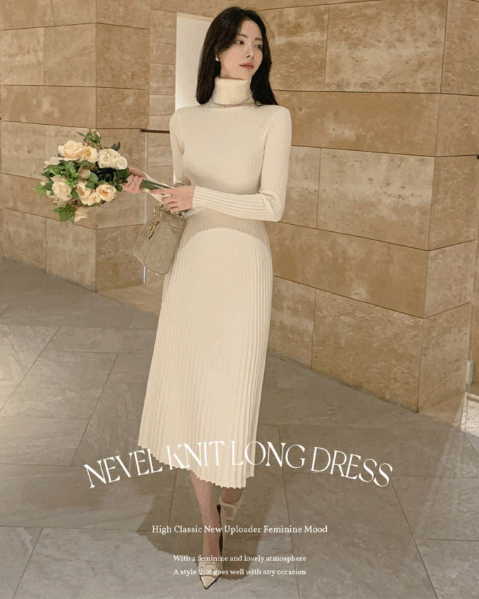Nebula Turtleneck vertical Ribbed slim maxi daily H-line long Dress