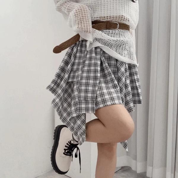 젤라또 빈티지 체크 언발 밴딩 캉캉 미니스커트2color (당일 출고)