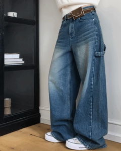 休閒寬版工裝牛仔褲