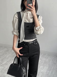 Ribbon Square Neck Knitwear Bustier