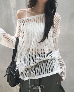 復古風針織背心網紗透膚套裝