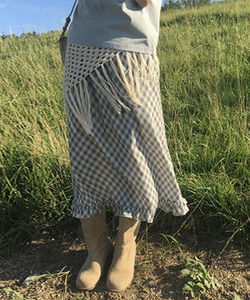 格紋荷葉邊中長版裙