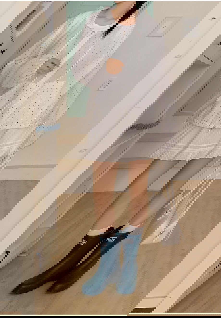 리리앤코 델로아크 도트 시스루 스트링 후드 집업 가디건