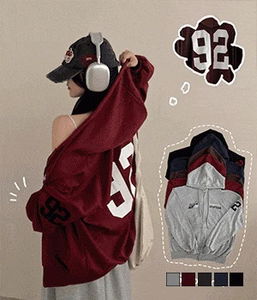 92 Lettering Backprint Two-Way Overfit Hoodie