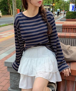 스트라이프 라운드넥 긴팔 티셔츠