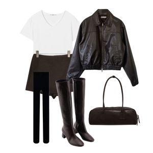 autumn,fall,classy,chic,brownoutfit,leatherjacket,woolskirt,datelook,readyforfall,boots,baguette 코디