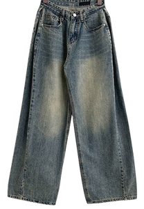 인스타 문의 대폭발 사이드 핀턱 워싱 와이드 데님팬츠