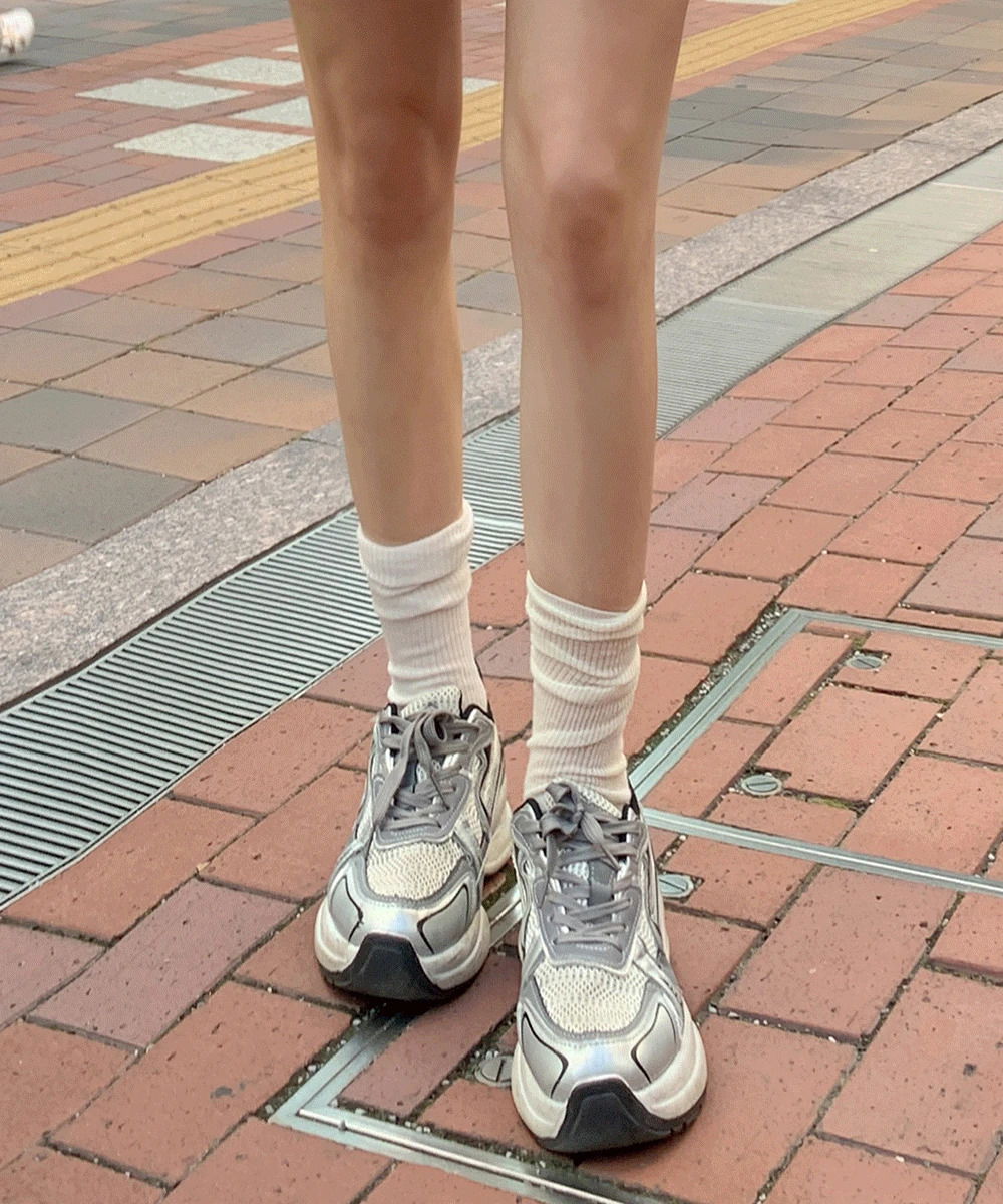 High-heeled, silver ugly sneakers, casual, sporty, daily running shoes