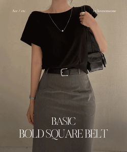 Keltis Simple Basic Leather Suede Bold Square Belt