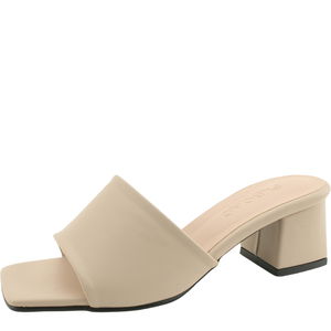 국내제작 스퀘어토 미들힐 뮬 슬리퍼 5cm 베이지