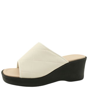 국산 퀄팅 웨지힐 미들힐 뮬 쿠션 슬리퍼 6cm 화이트