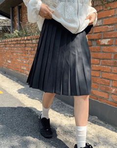 르샤 플리츠 미디 와이드 스커트