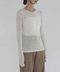 본트 울 시스루 라운드 넥 텐셀 티