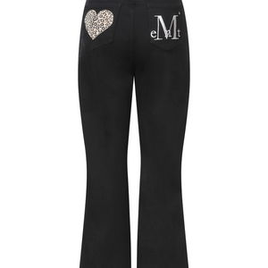 CORON BACK LEATHER LEOPARD HEART PATCH WIDE COTTON PANTS 코론 백 레더 호피 하트 패치 와이드 코튼 팬츠